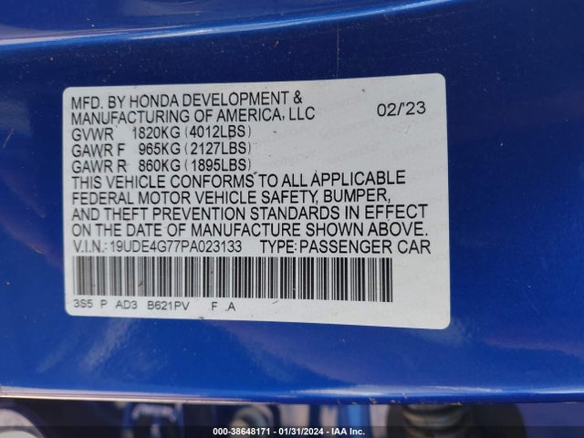 19UDE4G77PA023133 Acura Integra A-spec Tech Package