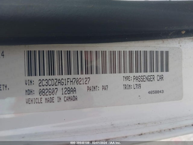 2015 DODGE CHALLENGER SXT OR R/T VIN: 2C3CDZAG1FH702127