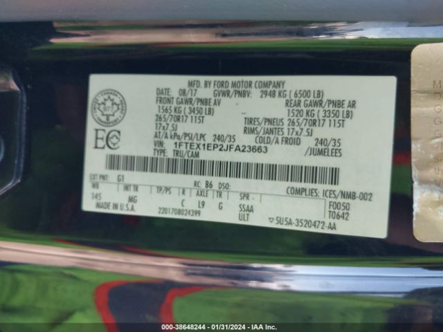 1FTEX1EP2JFA23663 Ford F-150 Xlt