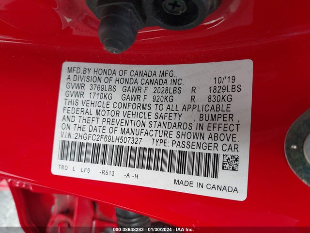 Honda Civic Lx 2020 2HGFC2F69LH507327 Image 9