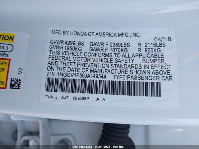 Honda Accord Ex-l 2018 1HGCV1F59JA149544 Image 9