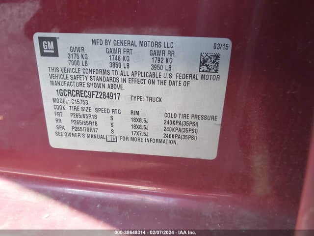 Chevrolet Silverado 1500 1lt 2015 1GCRCREC9FZ284917 Image 9
