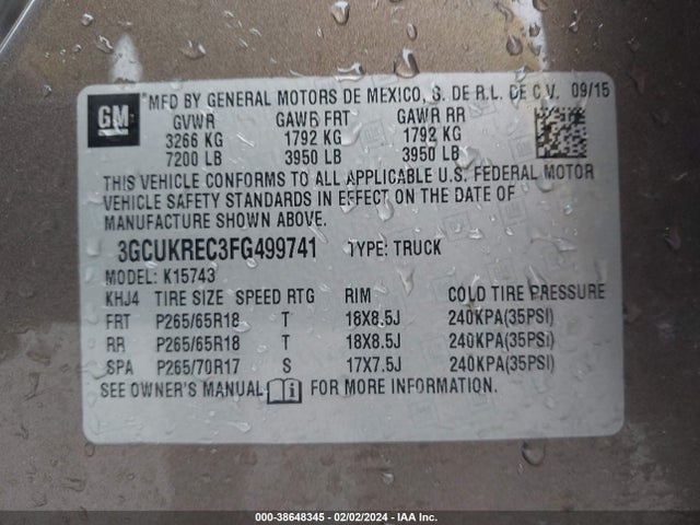 Chevrolet Silverado 1500 2lt 2015 3GCUKREC3FG499741 Image 9