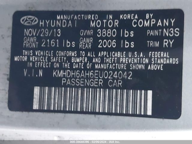 KMHDH6AH6EU024042 Hyundai ELANTRA