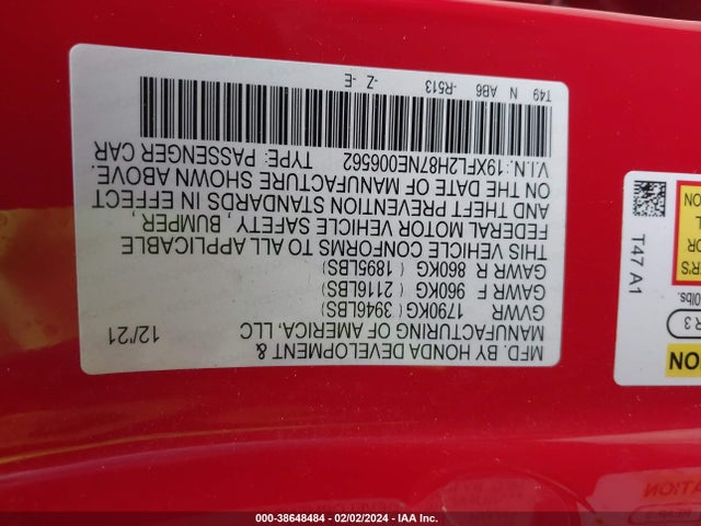 Honda Civic Sport 2022 19XFL2H87NE006562 Image 9