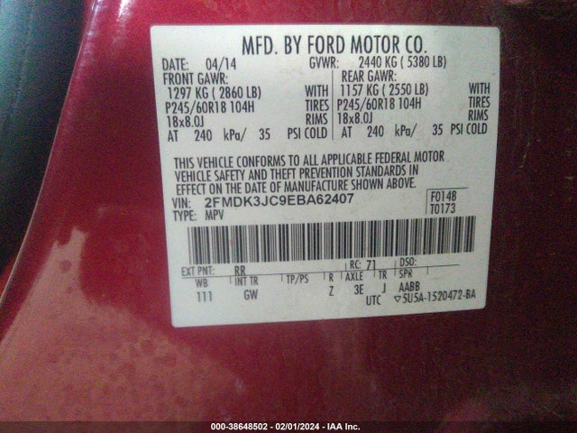 Ford EDGE SEL 2014 2FMDK3JC9EBA62407 Image 9