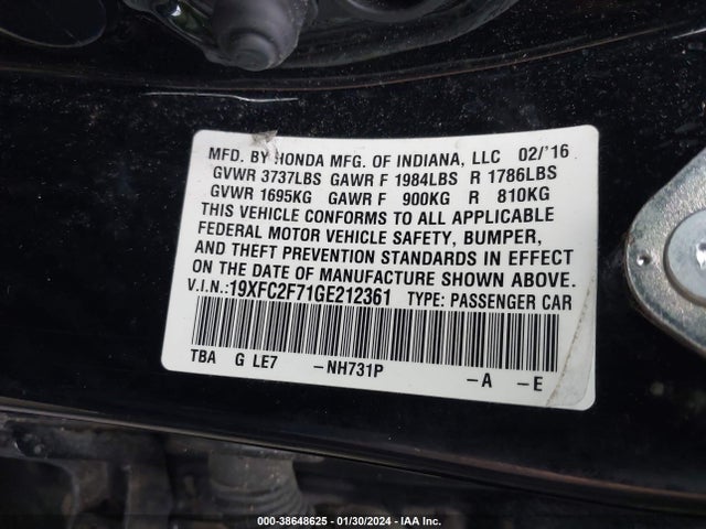 Honda CIVIC EX 2016 19XFC2F71GE212361 Image 9