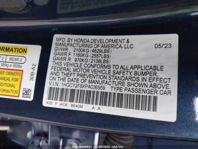 1HGCY2F8XPA036959 Honda Accord Hybrid Touring