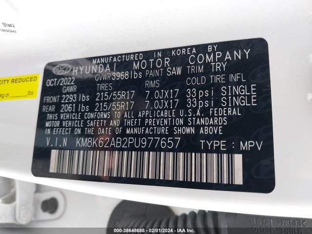 2023 HYUNDAI KONA SEL VIN: KM8K62AB2PU977657