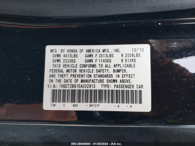 Honda Accord Ex-l V-6 2014 1HGCT2B81EA002815 Image 9
