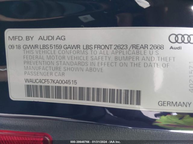 WAUC4CF57KA004515 Audi S5 3.0t Premium