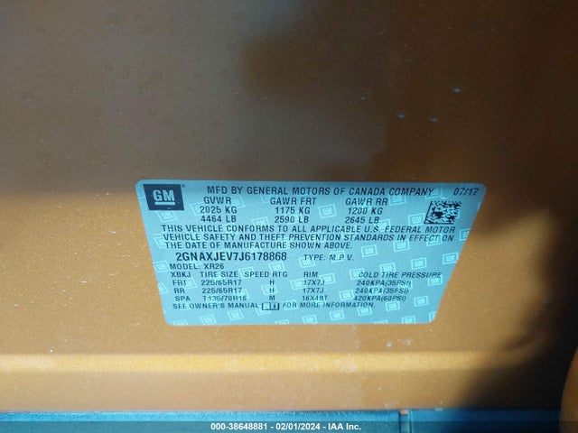 Chevrolet EQUINOX LT 2018 2GNAXJEV7J6178868 Image 9
