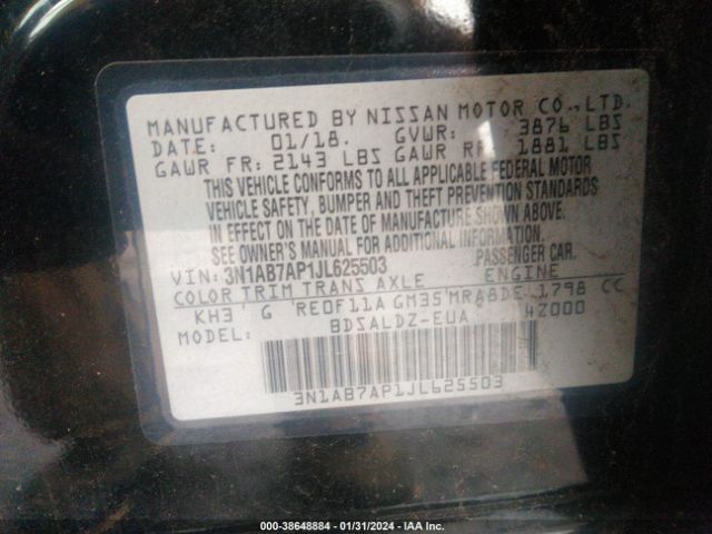 3N1AB7AP1JL625503 Nissan SENTRA SV