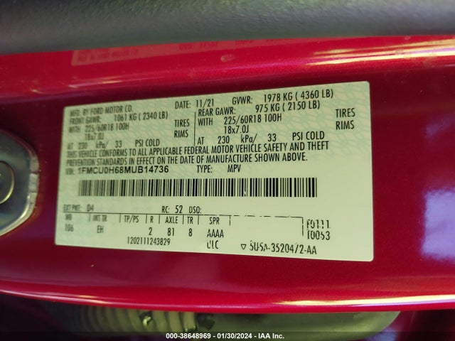 Ford ESCAPE SEL 2021 1FMCU0H68MUB14736 Image 9