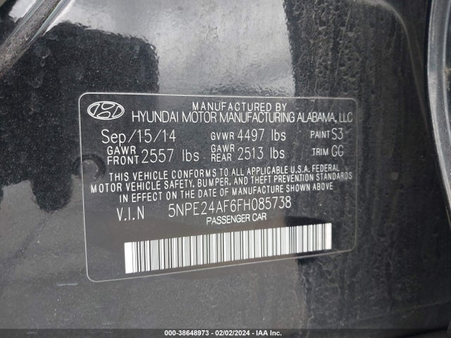Hyundai SONATA SE 2015 5NPE24AF6FH085738 Image 9