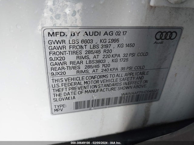 Audi Q7 3.0t Premium 2017 WA1VAAF71HD045220 Image 9