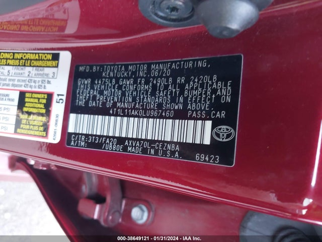 Toyota CAMRY LE 2020 4T1L11AK0LU967460 Image 9