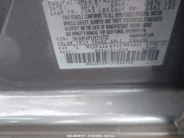 Nissan SENTRA SV 2018 3N1AB7AP7JY212732 Image 9