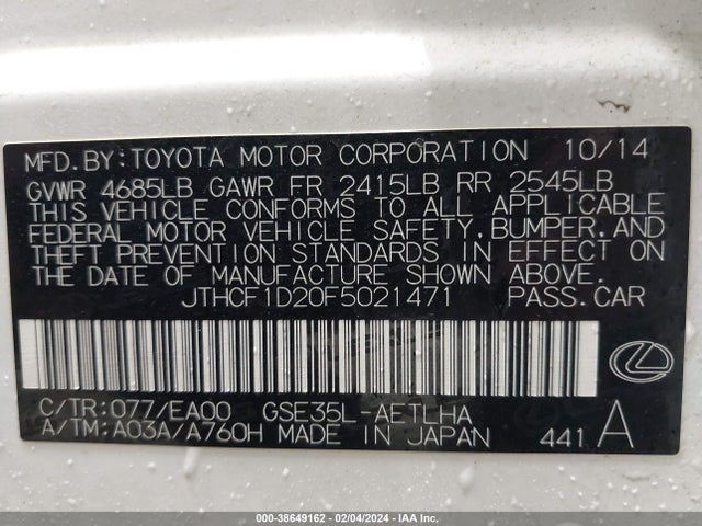 Lexus IS 250 2015 JTHCF1D20F5021471 Image 9