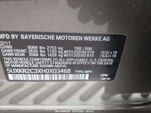5UXKR2C3XH0X03468 BMW X5 Sdrive35i