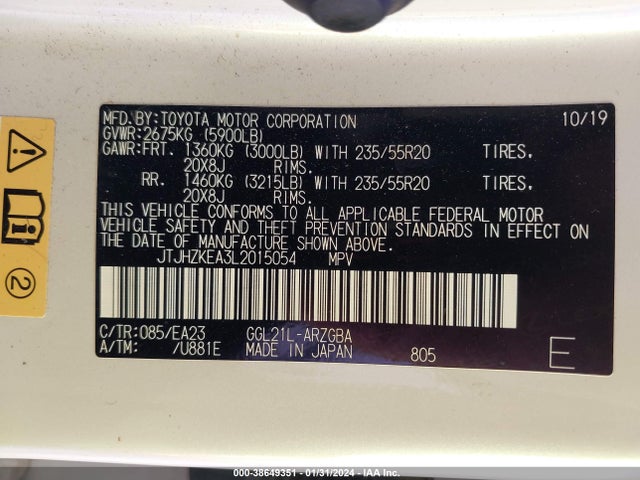 Lexus Rx 350l 2020 JTJHZKEA3L2015054 Image 9