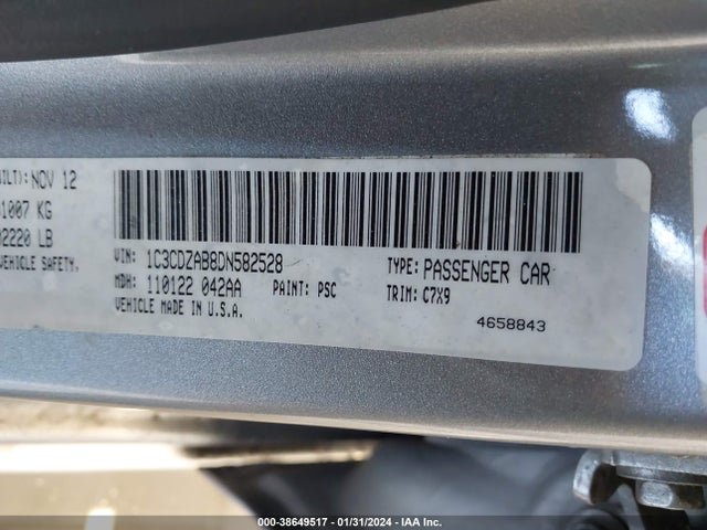 2013 DODGE AVENGER SE VIN: 1C3CDZAB8DN582528