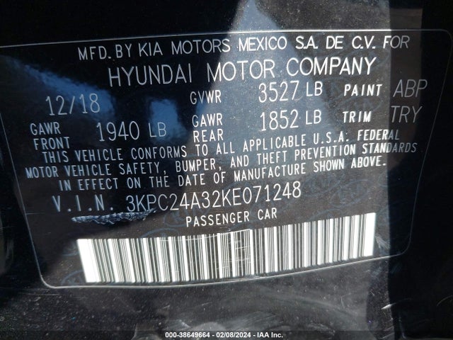 Hyundai Accent Sel 2019 3KPC24A32KE071248 Image 9