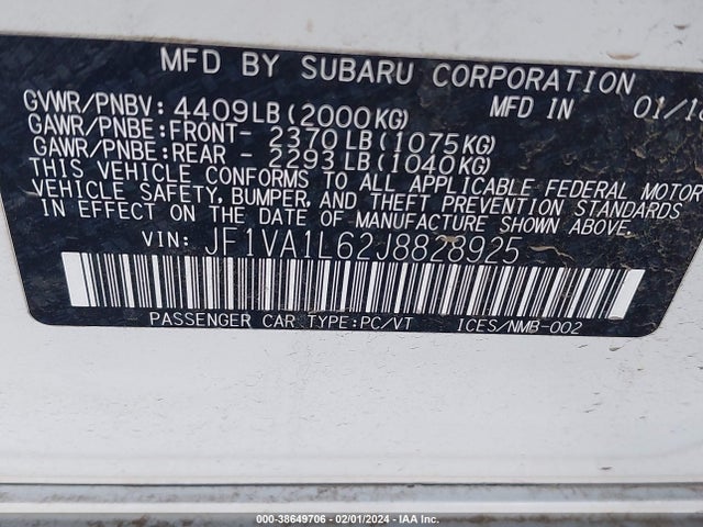 Subaru Wrx Limited 2018 JF1VA1L62J8828925 Image 9