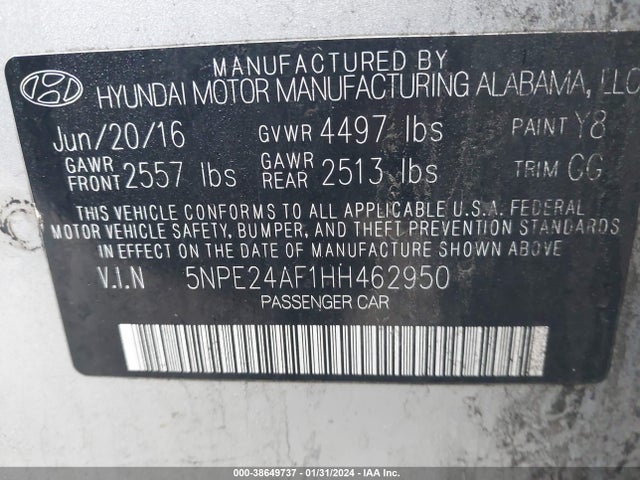 Hyundai Sonata 2017 5NPE24AF1HH462950 Image 9