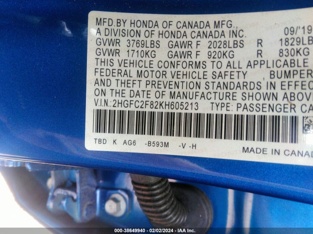 Honda Civic Sport 2019 2HGFC2F82KH605213 Image 9