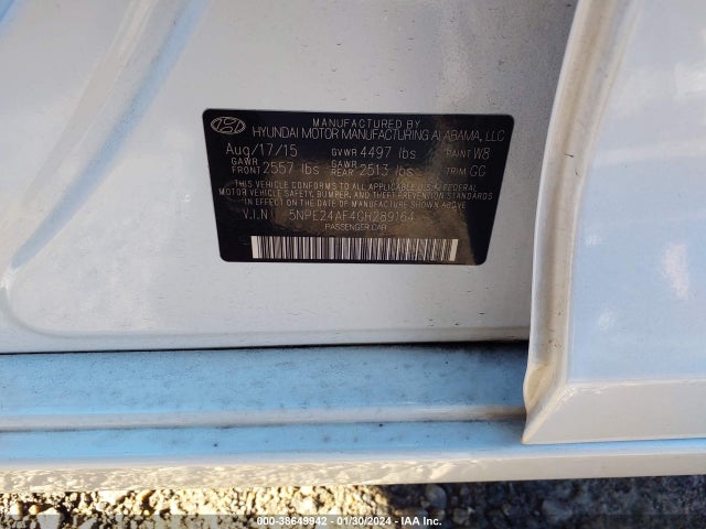 2016 Hyundai Sonata Se მანქანა იყიდება აუქციონზე, vin: 5NPE24AF4GH289164, აუქციონის ნომერი: 38649942