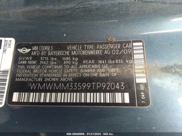2009 MINI COOPER S CLUBMAN WMWMM33599TP92043 Photo 8