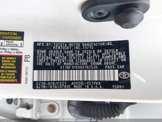Toyota CAMRY SE 2016 4T1BF1FKXGU167535 Image 9