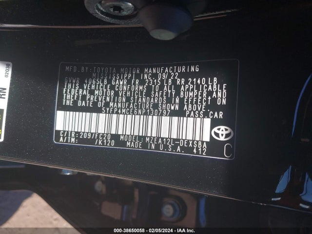 Toyota COROLLA SE 2022 5YFP4MCE6NP130797 Image 9