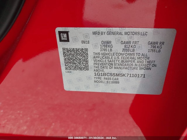 Chevrolet CRUZE LS 2019 1G1BC5SM5K7110171 Image 9