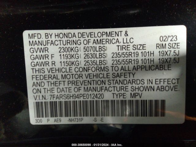 7FARS6H94PE012420 Honda Cr-v Hybrid Sport Touring