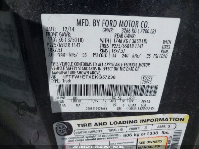 1FTFW1ETXEKG57238 Ford F-150 Xlt
