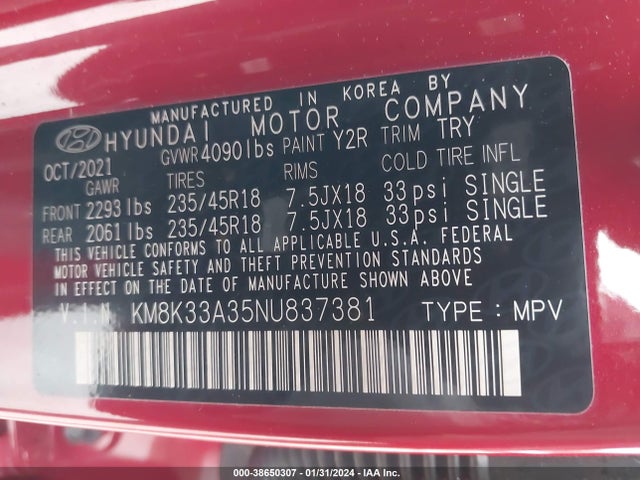 Hyundai Kona N Line 2022 KM8K33A35NU837381 Image 9