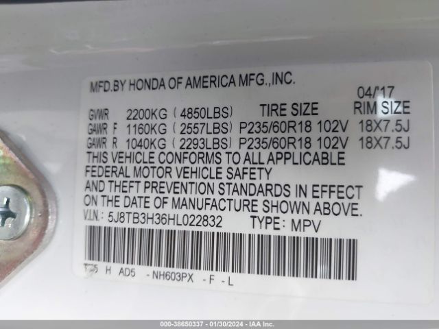 5J8TB3H36HL022832 Acura Rdx Acurawatch Plus Package
