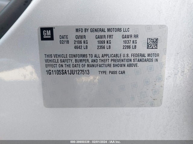 Chevrolet IMPALA 1LT 2018 1G1105SA1JU127513 Image 9