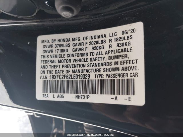 2020 HONDA CIVIC 19XFC2F62LE019329 Photo 8
