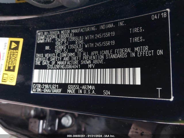 2018 TOYOTA HIGHLANDER SE VIN: 5TDJZRFH0JS864041