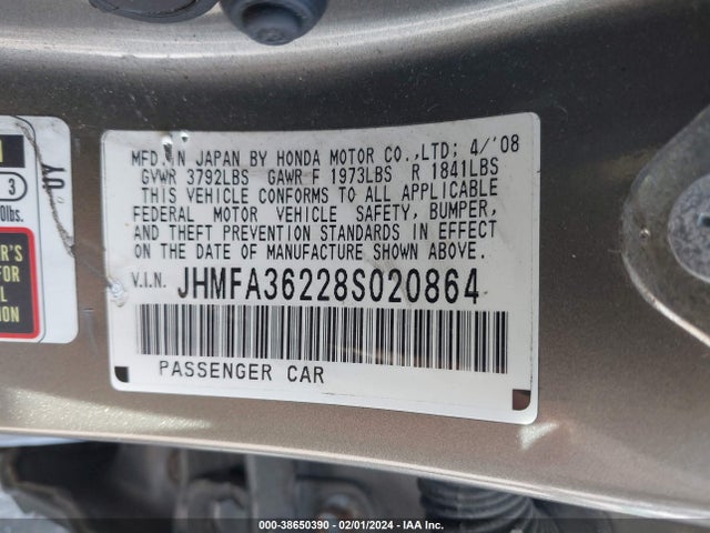 2008 HONDA CIVIC HYBRID VIN: JHMFA36228S020864