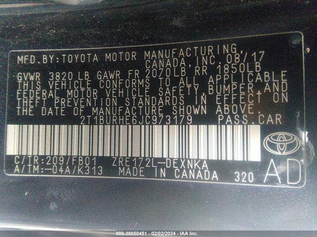 Toyota COROLLA LE 2018 2T1BURHE6JC973179 Image 9