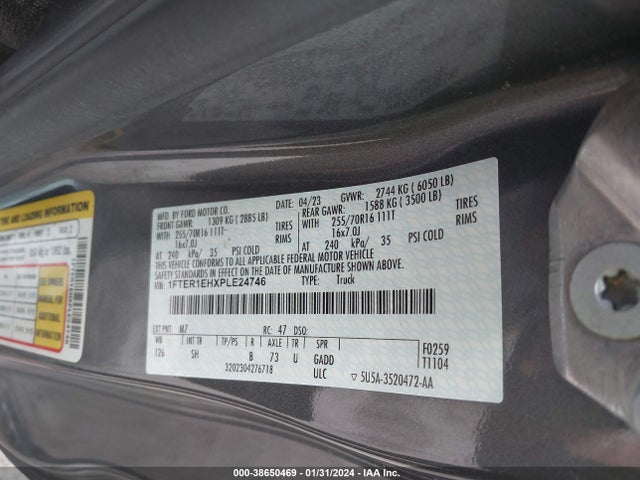 2023 FORD RANGER XL VIN: 1FTER1EHXPLE24746