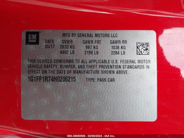 1G1FF1R74H0206215 Chevrolet Camaro 1ss