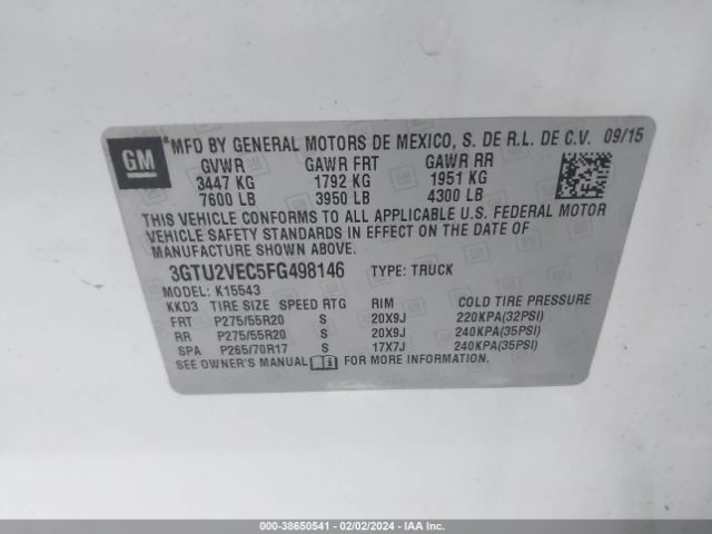 3GTU2VEC5FG498146 GMC Sierra 1500 Slt