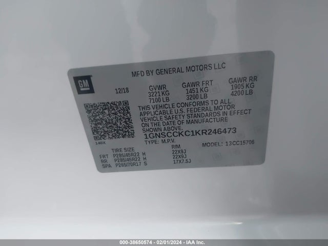 Chevrolet Tahoe Premier 2019 1GNSCCKC1KR246473 Image 9