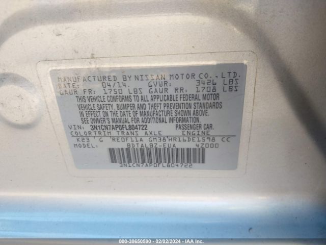 3N1CN7AP0FL804722 Nissan Versa 1.6 Sv