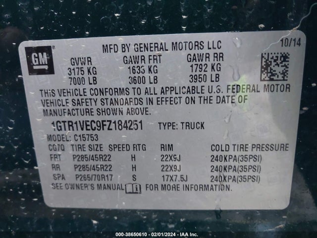GMC Sierra 1500 Slt 2015 1GTR1VEC9FZ184251 Image 9